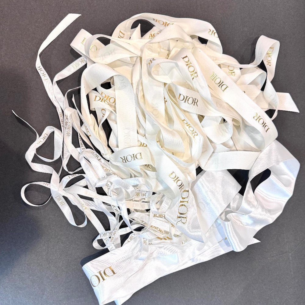 Dior White & Navy Satin Branded Ribbons